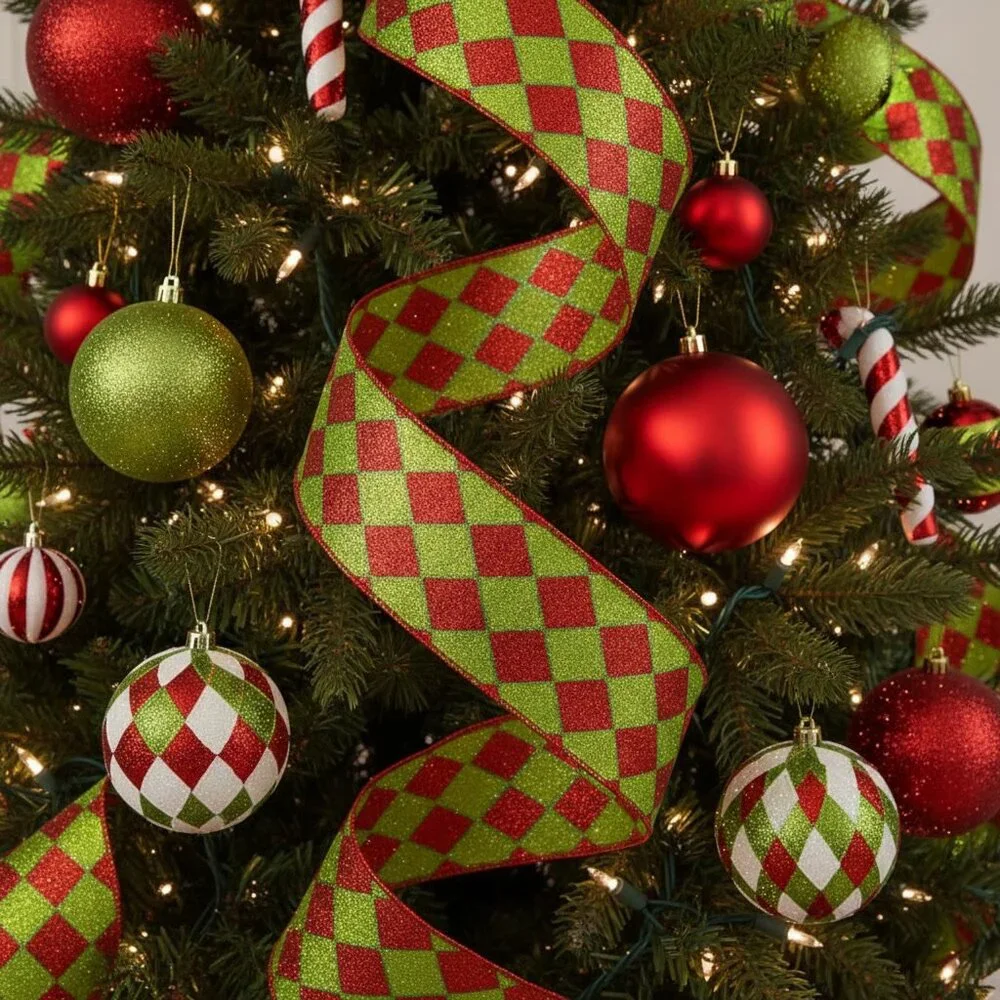 Glitter Harlequin Christmas Tree 2.5 inch Ribbon Tree Trimming Holiday Crafts